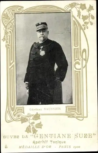 Passepartout Ak General Félix Gustave Saussier, Portrait in Uniform, Orden