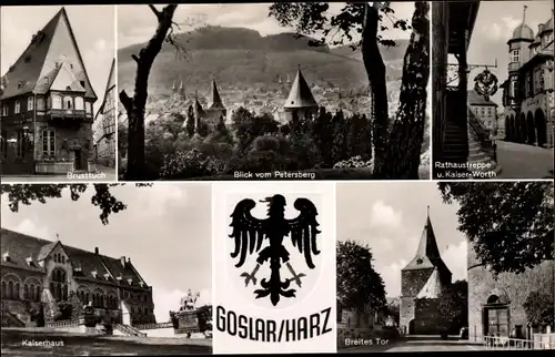 Ak Goslar am Harz, Blick vom Petersberg, Kaiser Worth, Rathaustreppe, Kaiserhaus, Breites Tor