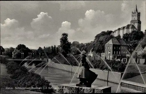 Ak Kleve am Niederrhein, Schüsterken mit Blick zur Schwanenburg
