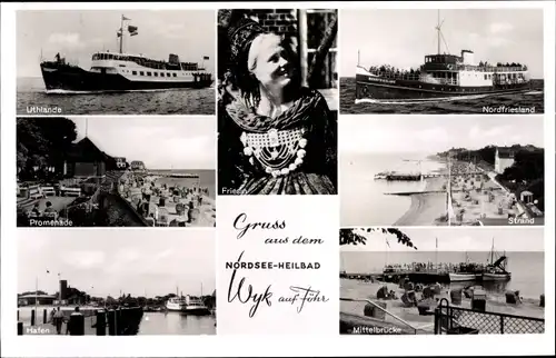 Ak Wyk auf Föhr Nordfriesland, Mittelbrücke, Uthlande Schiff, Promenade, Hafen