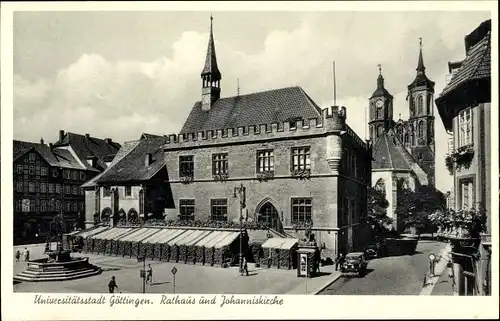 Ak Göttingen in Niedersachsen, Rathaus und Johanniskirche
