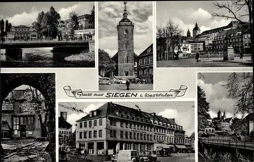 Ak Siegen in Westfalen, Kirche, Hotel, Sparkasse, Brücke, Tor