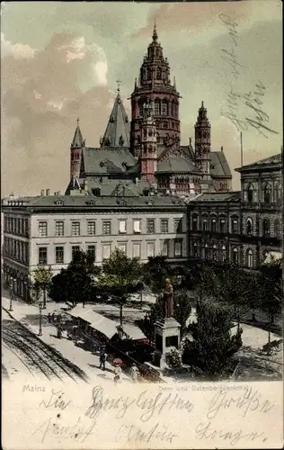 Ak Mainz am Rhein, Dom, Gutenberg-Denkmal