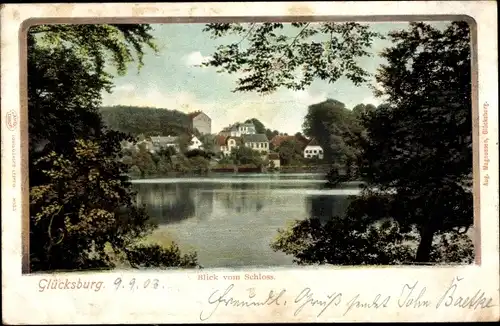 Ak Glücksburg an der Ostsee, Blick vom Schloss auf den Ort