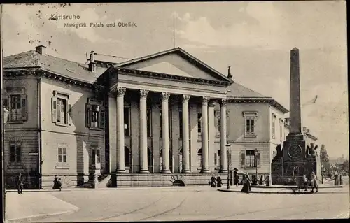 Ak Karlsruhe in Baden, Markgräfliches Palais und Obelisk