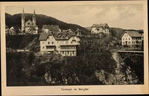 Ak Forbach im Schwarzwald, Villen, Kirche, Murgtal