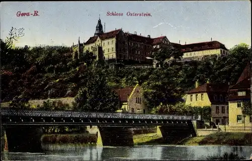Ak Reuß Gera, Blick auf Schloss Osterstein, Brücke, Häuser