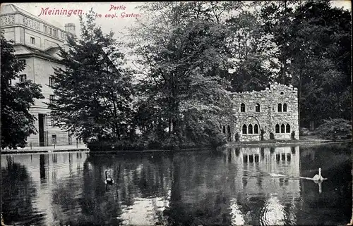 Ak Meiningen in Südthüringen, Partie im englischen Garten