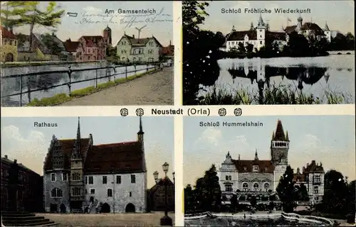 Ak Neustadt an der Orla, Rathaus, Schloss Hummelshain, Schloss Fröhliche Wiederkunft