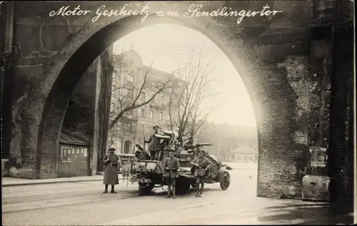 Foto Ak München, Motorgeschütz am Sendlinger Tor, Revolution 1919, Räterepublik, Weimarer Republik