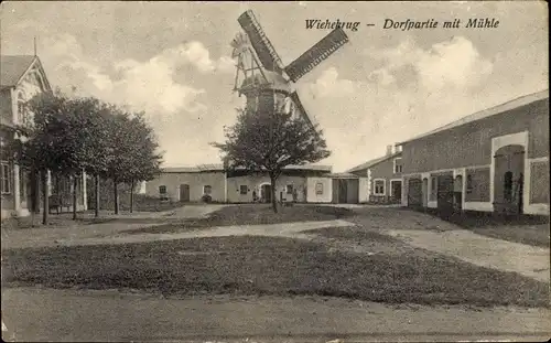 Ak Wiehekrug Großenwiehe Schleswig Holstein, Dorfpartie mit Mühle