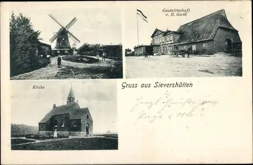 Ak Sievershütten in Holstein, Windmühle, Gastwirtschaft, Kirche
