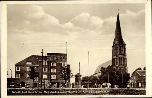 Ak Büderich Meerbusch am Niederrhein, Kirche, Kriegerdenkmal