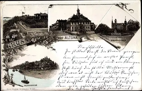 Litho Hamburg Altona, Rathaus, Behnbrunnen, Blankenese, Neue Renville