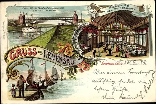 Litho Levensau Schleswig Holstein, Kaiser Wilhelm Kanal,Margaretental, Restorff