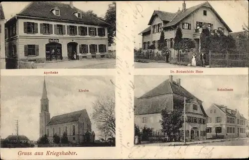 Ak Kriegshaber Augsburg in Schwaben, Apotheke, Dr. Birkenfelds Haus, Kirche, Schulhaus