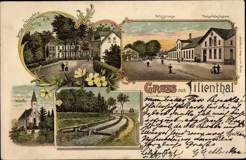 Litho Lilienthal in Niedersachsen, Kaiserl. Postamt, Ortsstraße, Straße am Klosterholze