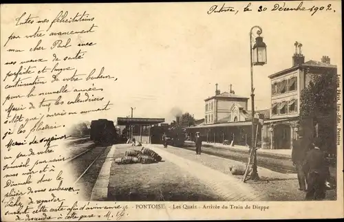 Ak Pontoise Val d'Oise, Les Quais, Arrivée du Train de Dieppe