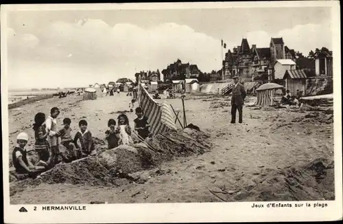 Ak Hermanville Calvados, Jeux d'Enfants sur la plage