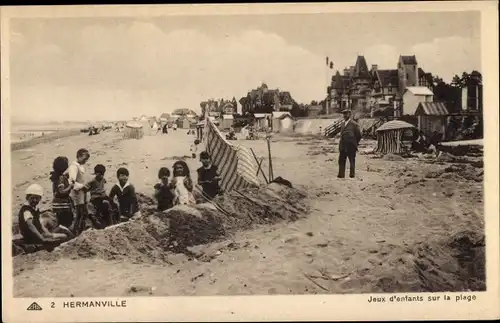 Ak Hermanville Calvados, Jeux d'enfants sur la plage