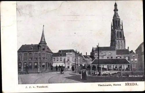 Ak Breda Nordbrabant, Vischmarkt, Kerk