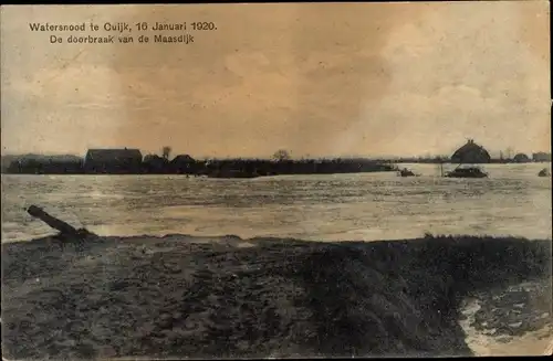 Ak Cuijk Nordbrabant, Watersnood 1920, De doorbraak van de Maasdijk