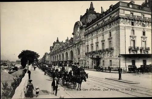 Ak Paris VII. Arrondissement Palais Bourbon, Gare d'Orléans, Quai d'Orsay, Kutschen