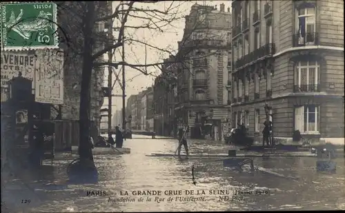 Ak Paris VII, Seine Hochwasser Januar 1910, Rue de l'Université