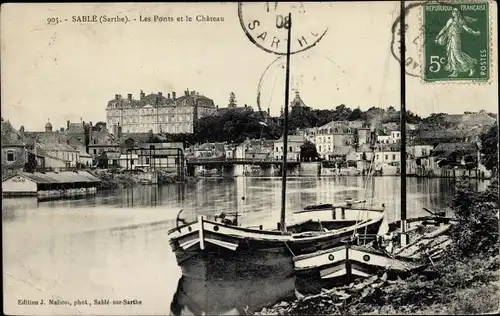 Ak Sablé sur Sarthe, les Ponts et le Château, Segelschiffe