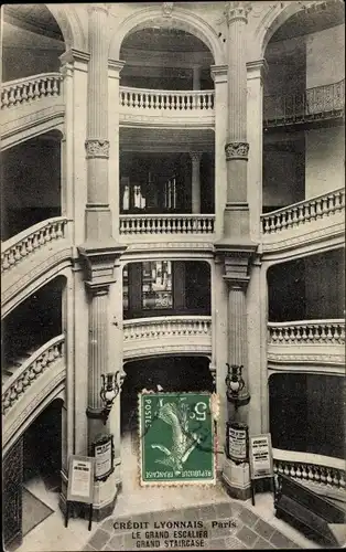 Ak Paris, Siège central du Crédit Lyonnais, Le Grand Escalier, Boulevard des Italiens