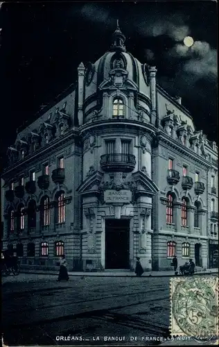 Ak Orléans Loiret, La Banque de France, la nuit