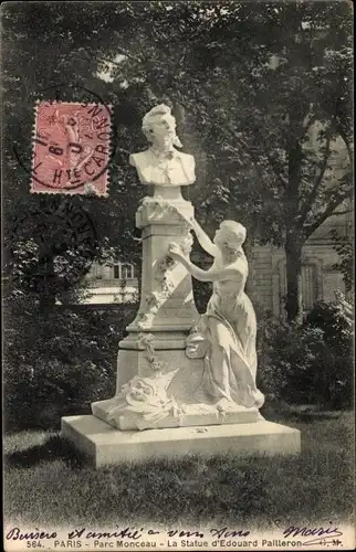 Ak Paris VIII, Parc Monceau, Statue d'Edouard Pailleron
