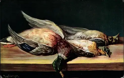 Künstler Ak Erlegtes Geflügel, Ente, Vögel