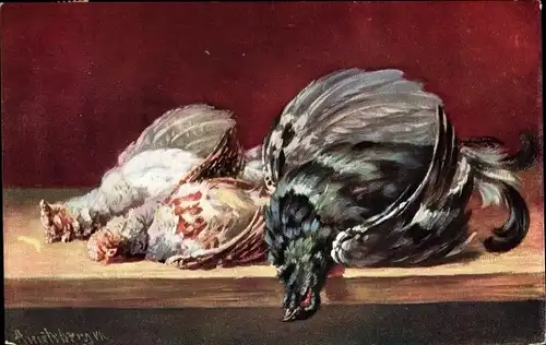 Künstler Ak Erlegtes Geflügel, Auerhahn, Vögel