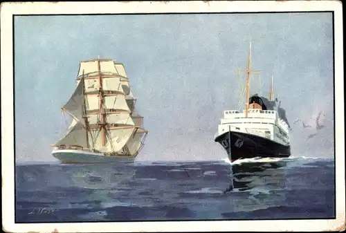 Künstler Ak Royon, Fährschiff SS Prinses Astrid, Linie Ostende Dover, Segelschiff