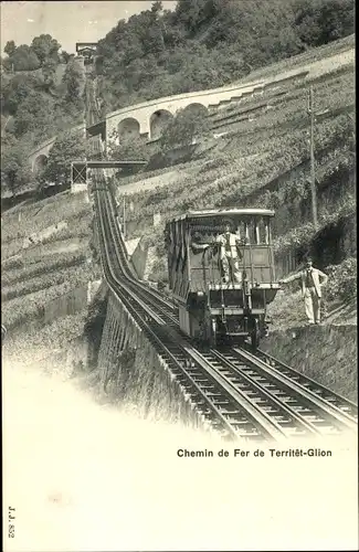 Ak Territet Montreux Kt. Waadt, Chemin de Fer, Standseilbahn