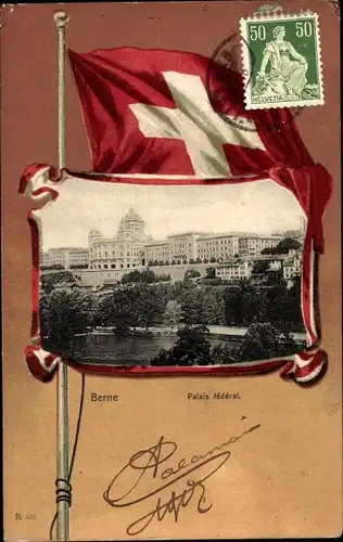Ak Bern Stadt Kanton Bern, Palais federal, Schweizerische Fahne
