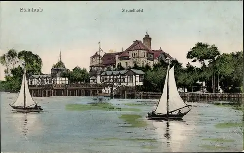 Ak Steinhude Wunstorf in Niedersachsen, Strandhotel, Segelboote