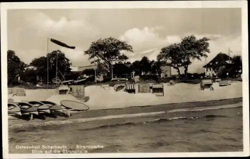 Ak Scharbeutz in Ostholstein, Strandpartie, Strandhalle