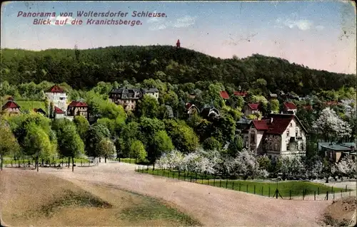 Ak Woltersdorf bei Berlin, Panorama von Woltersdorfer Schleuse, Kranichsberge