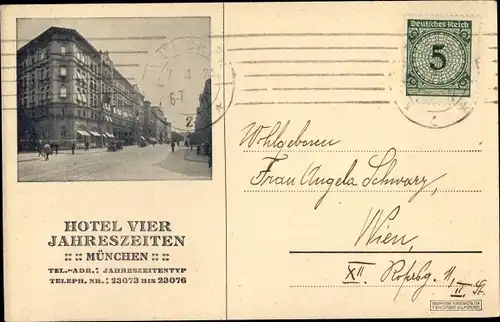 Ak München Bayern, Hotel Vier Jahreszeiten