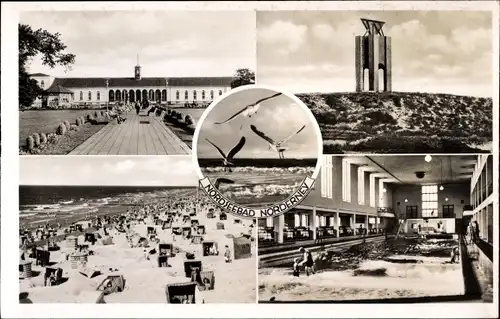 Ak Nordseebad Norderney, Möwen, Schwimmhalle, Strand