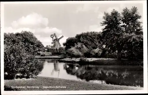 Ak Norderney Nordseebad, Napoleonschanze, Windmühle