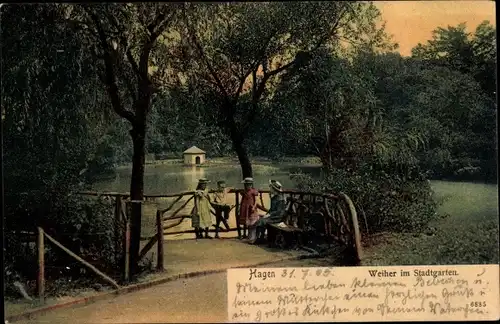 Ak Hagen Westfalen, Weiher im Stadtgarten