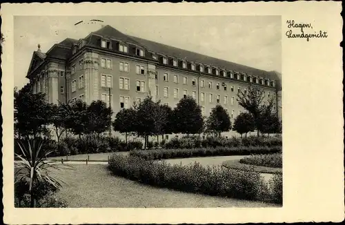 Ak Hagen, Blick auf das Landgericht, Gartenansicht