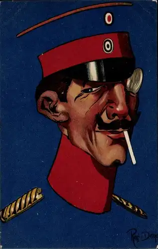 Künstler Ak Karikatur, Mann mit Zigarette, Schirmmütze