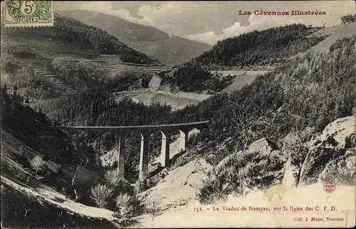 Ak Bompas Ariege, Le Viaduc de Bompas, sur la Ligne des CFD