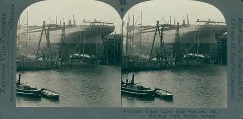 Stereo Ak Belfast Nordirland, A half-finished Ocean Liner in the Belfast Shipyards, Werft