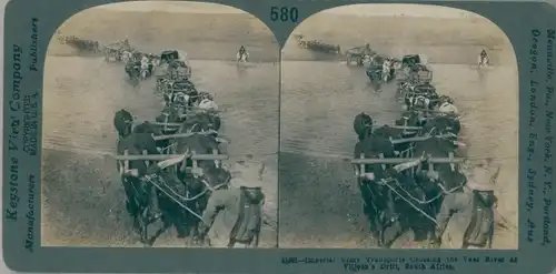 Stereo Ak Transvaal Südafrika, Army Transports fording the Vaal River, Burenkrieg