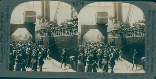 Stereo Ak Göteborg Schweden, Emigrants leaving for America, Hafen, Auswandererdampfer